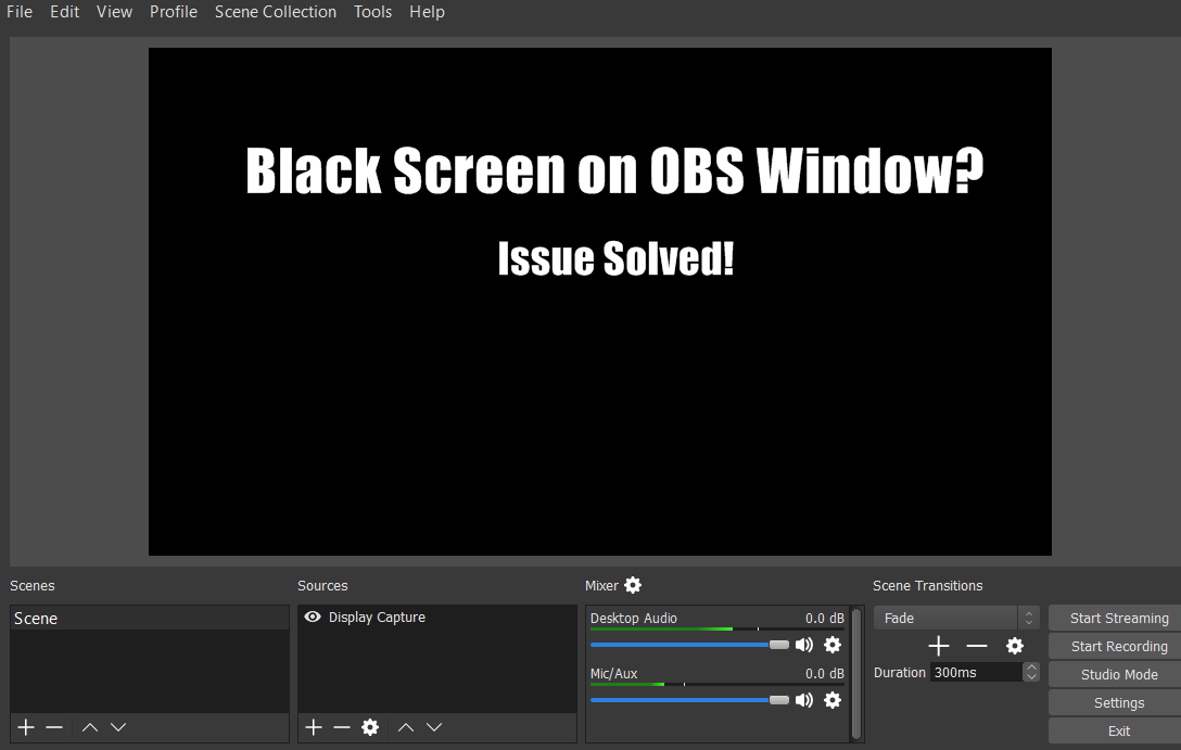 black screen issue on OBS Windows